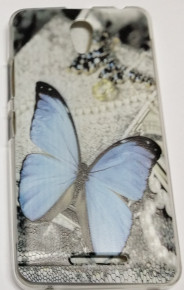 Силиконов гръб ТПУ за LENOVO A5000 сив със синя пеперуда